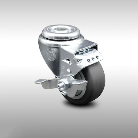 Service Caster 3 Inch SS Thermoplastic Rubber Wheel Swivel Bolt Hole Caster with Brake SCC SCC-SSBH20S314-TPRB-TLB